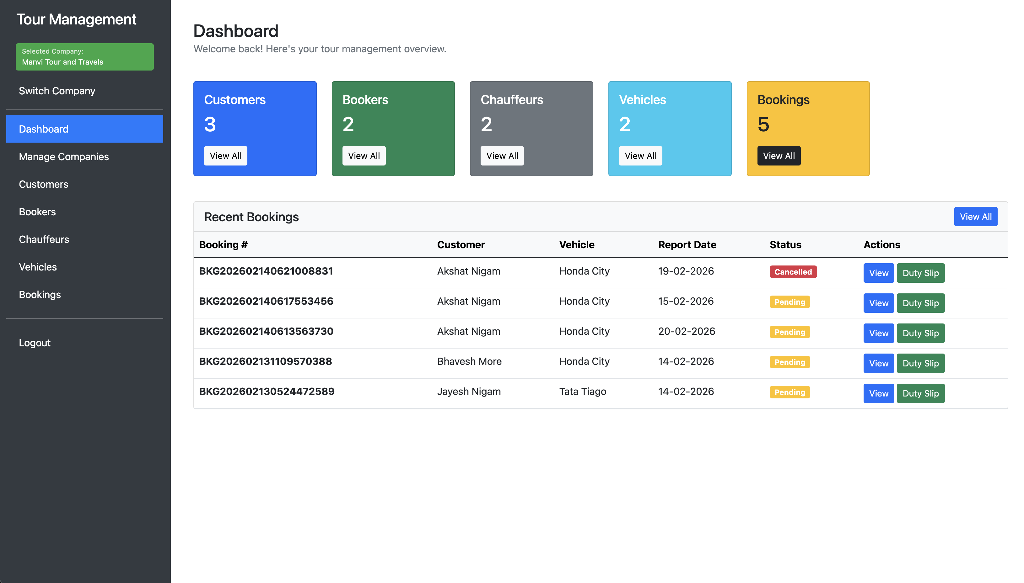 Booking Management For Manvi Tour